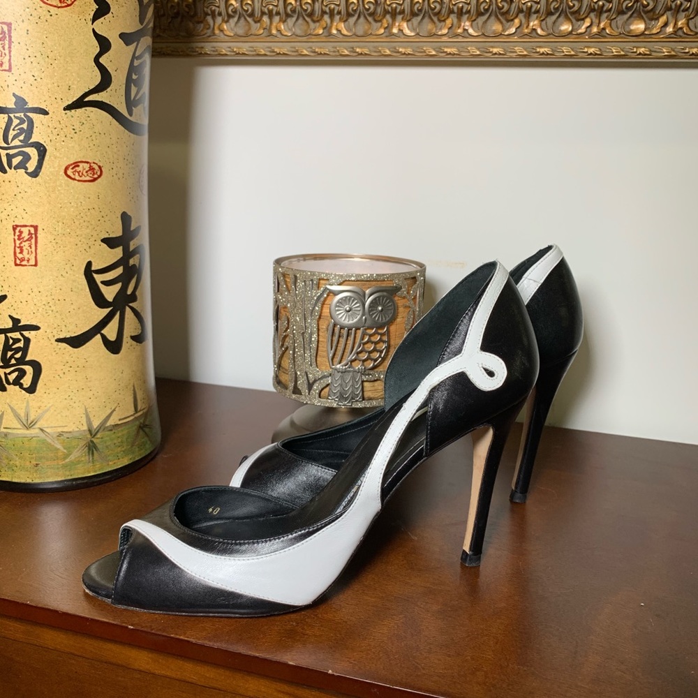 Beatrix Ong Black & White Peep-toe Heels